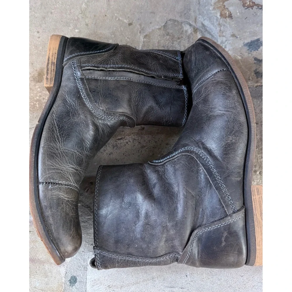 Bed Stu Men's 10 Leather Ankle Boots Distressed Brown Cap Toe Side Zip